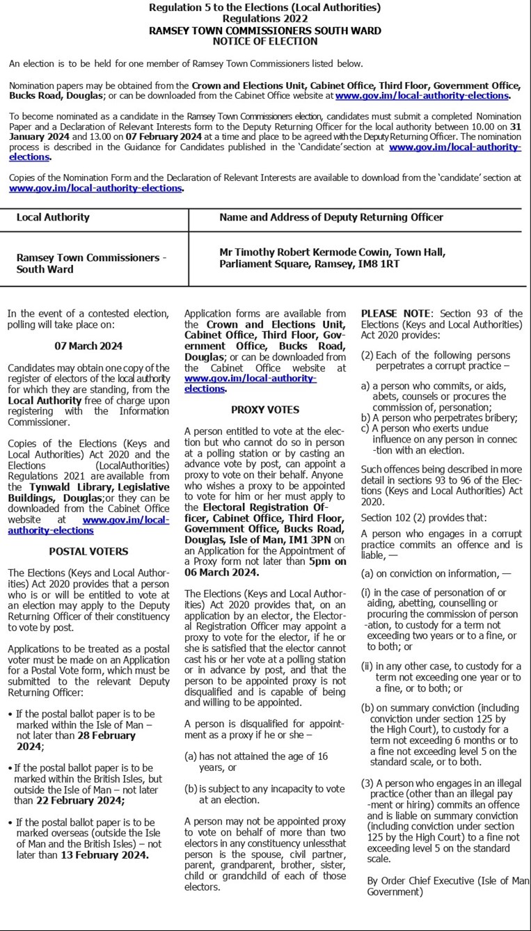 South Ward Election 2024 Ramsey Town Commissioners